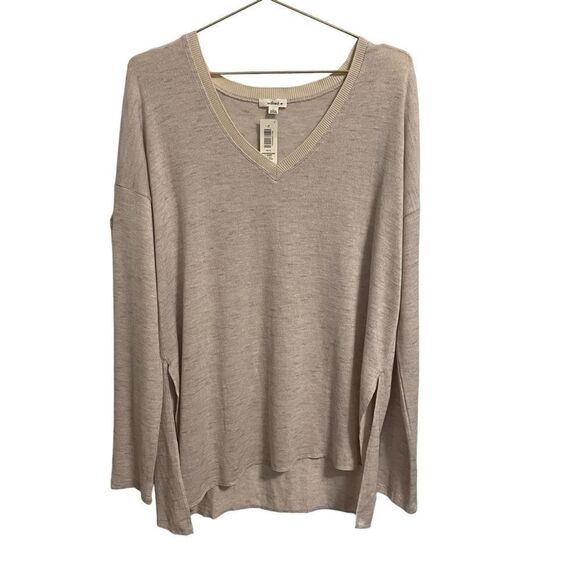 Aritzia Wilfred Sherbrooke Heather Ashen V Neck Long Sleeve Knit Tee Large NWT - Picture 1 of 7
